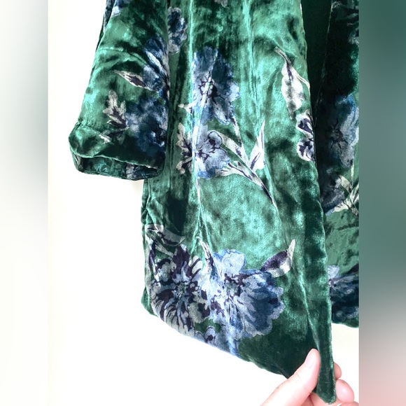Anthropologie Eva Franco Green Floral Velvet Car Jacket - Picture 4 of 7